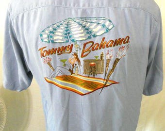 Tommy Bahama Blue Large Casual Shirt Embroidered Patio King Silk