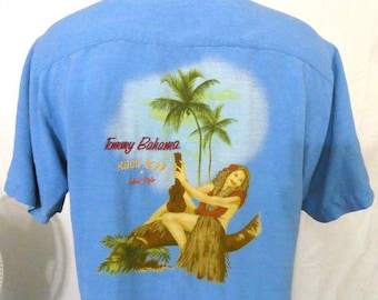 Tommy Bahama Blue Large Casual Shirt Embroidered Rock Star Island Style Silk