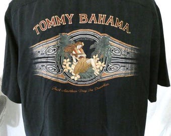 Tommy Bahama Black XL SS Casual Shirt Embroidered Just Another Day in Paradise