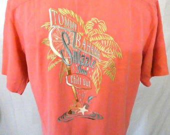 Tommy Bahama Coral Large SS Casual Shirt Embroidered Swizzle Inn Silk