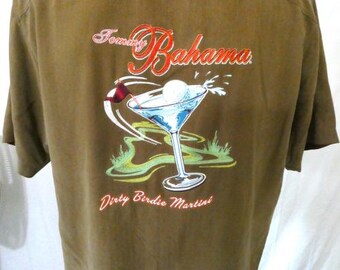 Tommy Bahama Brown Large SS Casual Shirt Embroidered Dirty Birdie Martini Silk