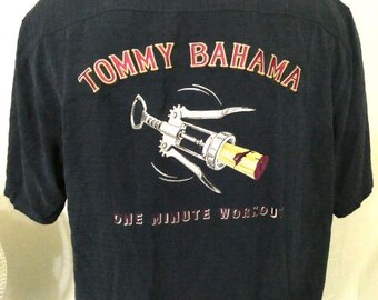 Tommy Bahama Blue Large Casual  Shirt Embroidered One Minute Workout Silk