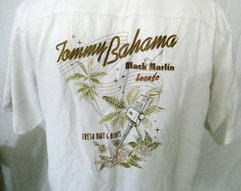 Tommy Bahama - Grande chemise décontractée ivoire brodée Black Marlin Lounge Silk