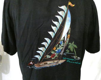 Tommy Bahama - Grande chemise décontractée noire brodée Take a message en soie
