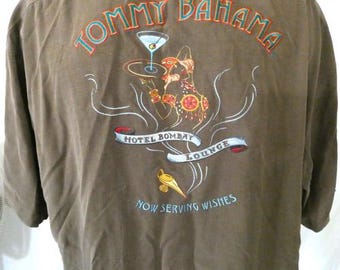 Tommy Bahama Brown XXL SS Casual Shirt Embroidered Now Serving Wishes Silk