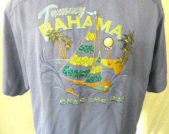 Tommy Bahama Purple Large SS Casual Shirt Embroidered Seas The Day Silk