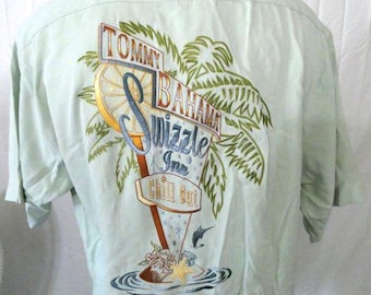 Tommy Bahama Green Large Casual Shirt Embroidered Swizzle Inn Silk