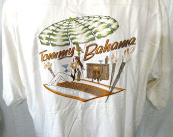 Tommy Bahama Cream Large Casual Shirt Embroidered Patio King Silk
