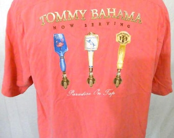Tommy Bahama Coral Large SS Casual Shirt Embroidered Now Serving Silk