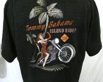 Tommy Bahama Black Large Casual Shirt Embroidered Island Rider Silk