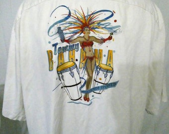 Camicia casual Tommy Bahama bianca 2XT ricamata in seta Shaken Not Stirred