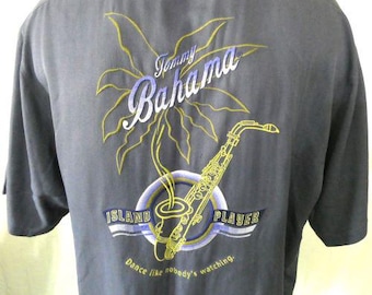 Tommy Bahama Blue Large Casual Shirt Embroidered Island Player Silk