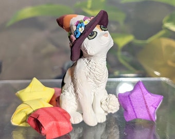 OOAK Calico Cat Witch Lesbian Pride Figurine Polymer Clay Cute Handmade Art Doll Pet Kitty Figure Dollhouse Miniature