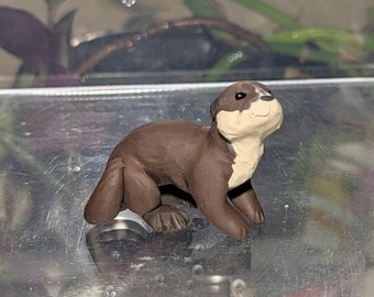 OOAK Small Clawed Otter Figurine Cute Handmade Polymer Dollhouse Wildlife Miniature