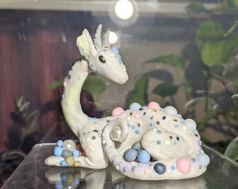 OOAK Pearl Dragon Figurine Cute Polymer Clay Handmade Fantasy Miniature