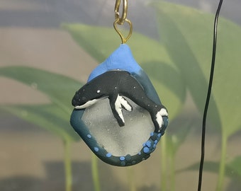 OOAK Humpback Whale Sea Glass Pendant Polymer Clay Cute Handmade Marine Life Necklace
