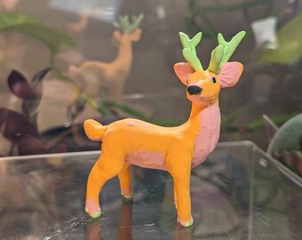 OOAK Fantasy Stag Deer Figurine Cute Handmade Polymer Clay Miniature Dollhouse Wildlife