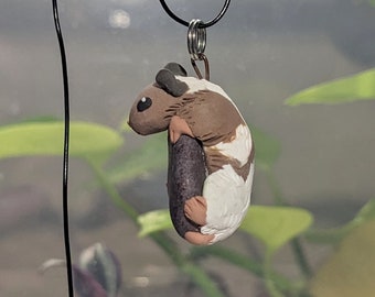 OOAK Hamster Pendant Polymer Clay Necklace Handmade Pet Syrian Hamster Beachstone Jewelery