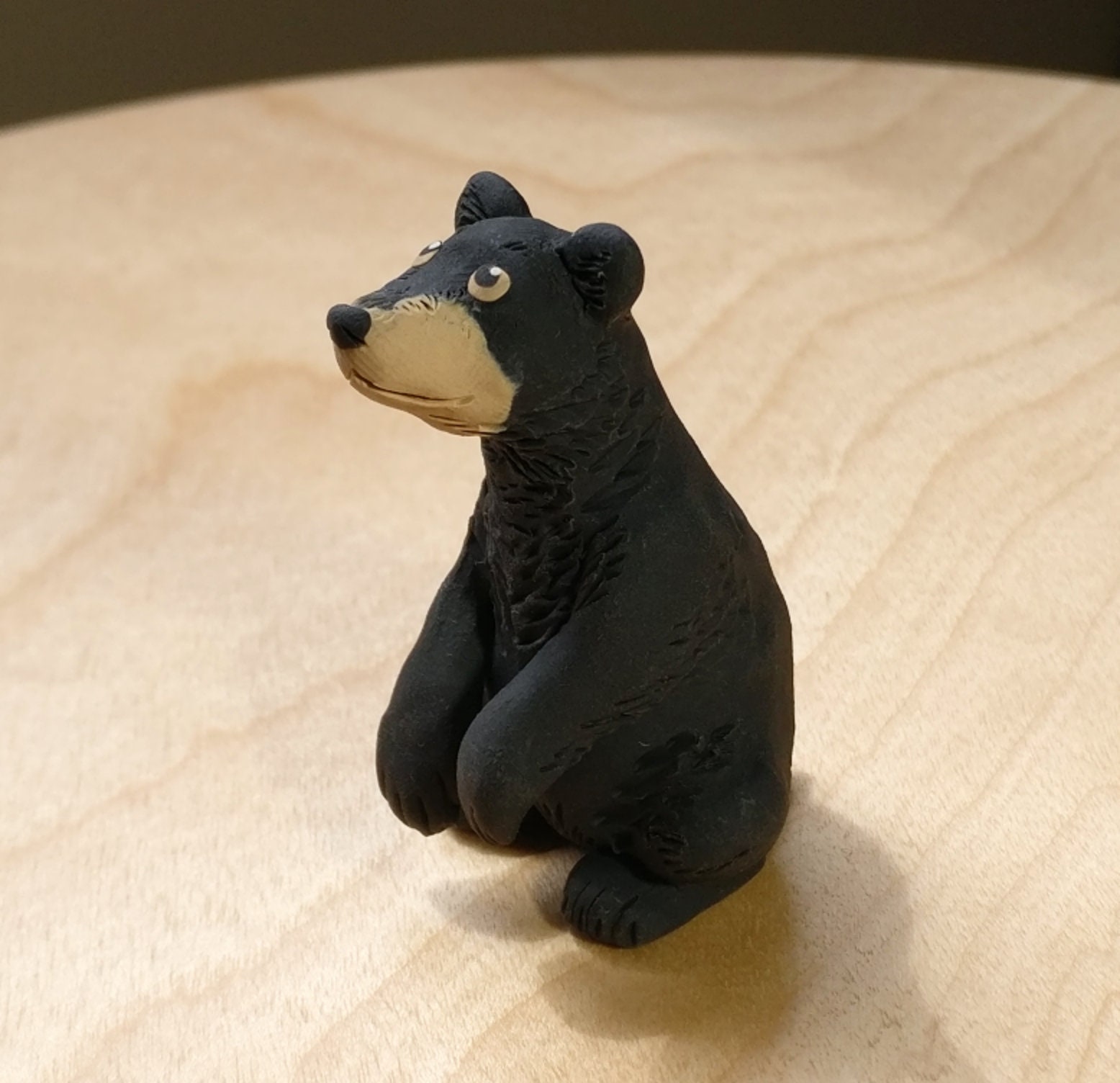 OOAK Black Bear Figurine Cute Polymer Clay Handmade Dollhouse Etsy