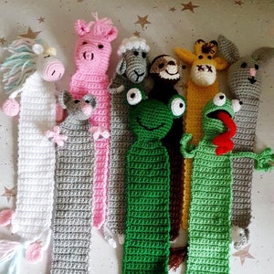 Handmade Crochet Novelty Book Marker, Reading, Gift, Stocking Fillers, Frog, Giraffe, Rabbit, Mouse, Pig, Lamb, Unicorn, Sloth