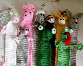 Handmade Crochet Novelty Book Marker, Reading, Gift, Stocking Fillers, Frog, Giraffe, Rabbit, Mouse, Pig, Lamb, Unicorn, Sloth