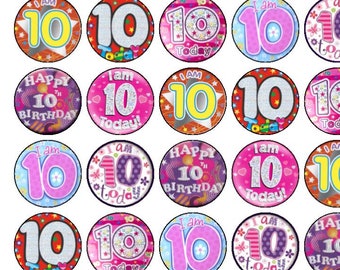 24 Assorted Pre-Cut 10th Birthday Boy/Girl Premium Edible Rice Card Cup Cake Toppers