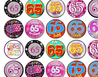 24 Assorted Pre-Cut 65th Birthday Male/Female Premium Rice Paper Cup Cake Toppers