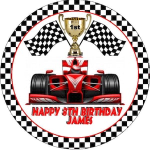 Racing Car Personalised  Edible  Rice Card Cake Topper 7.5"