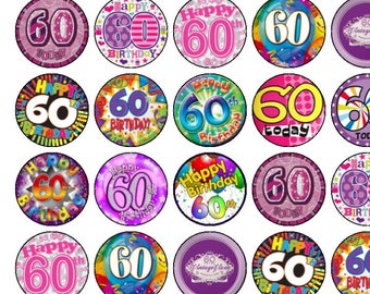 24 Assorted 60th Birthday Pre Cut Male/Female Premium Edible Rice Card Cup Cake Toppers