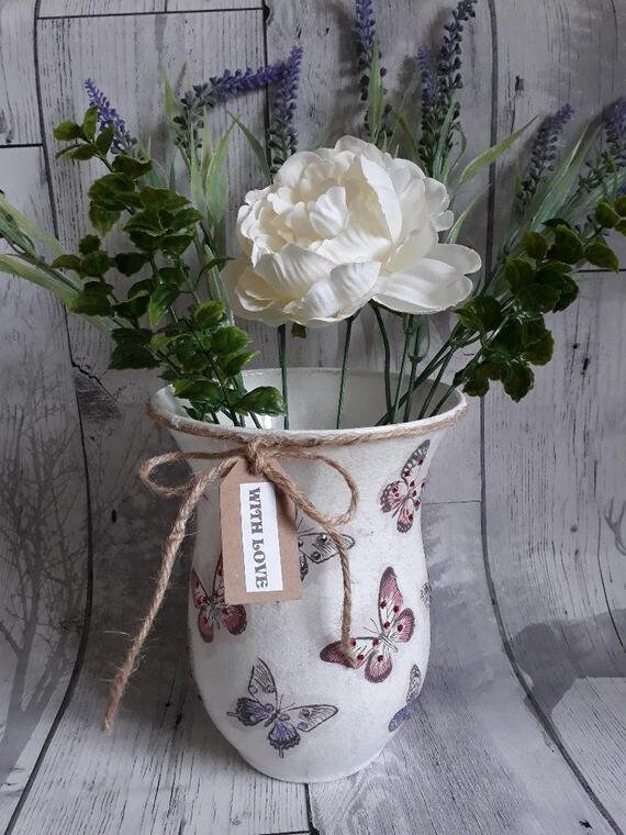 Beautiful Decoupage Butterfly Glass Vase/Mothers Day/Birthday