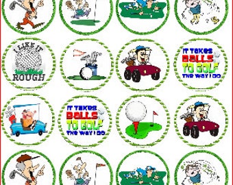 24 Assorted Golf Premium Pre-Cut Edible Rice Card  Cup Cake Toppers