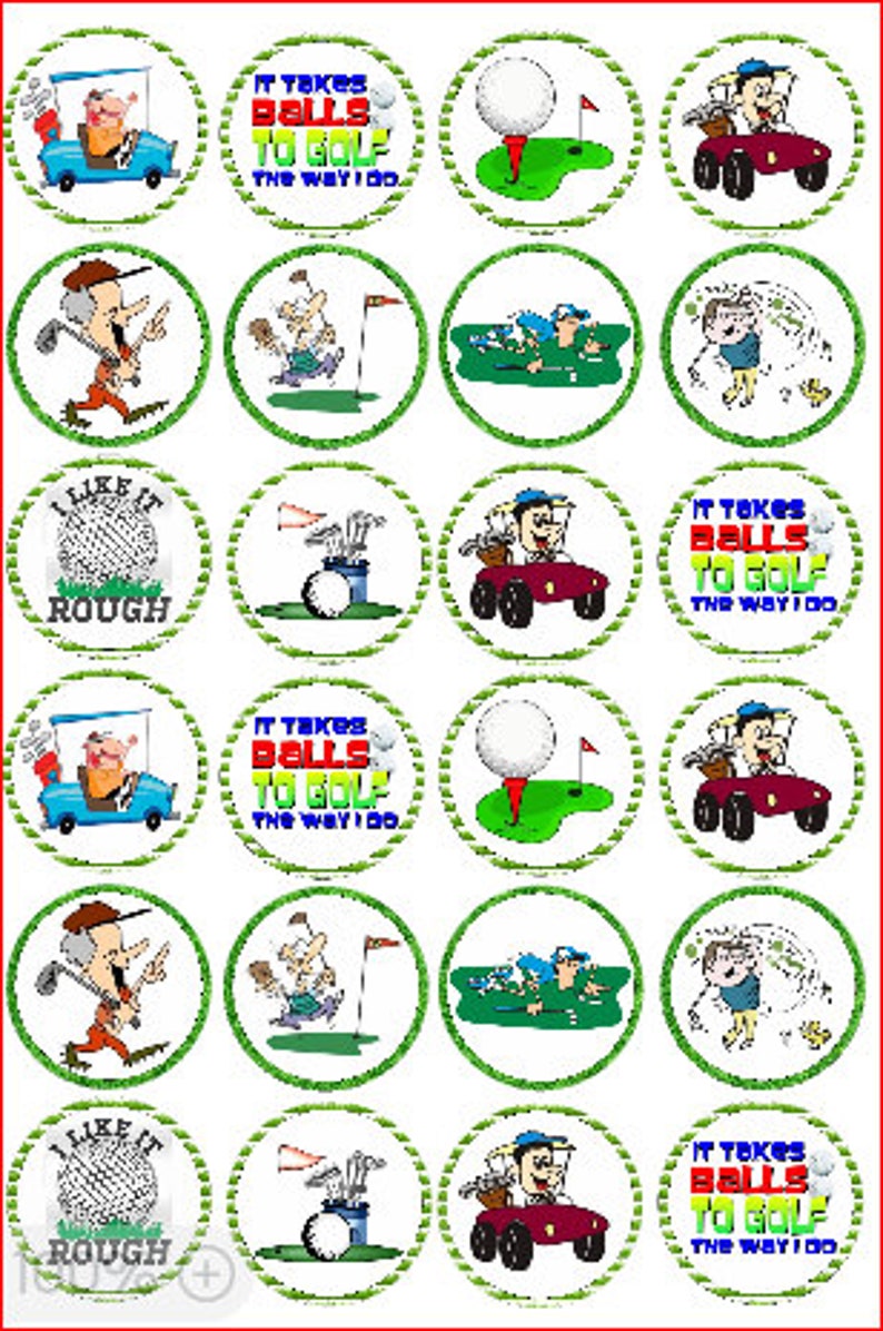 24 Assorted Golf Premium Pre-Cut Rice Paper Cup Cake Toppers image 1