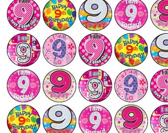24 Assorted Pre-Cut 9th Birthday Boy/Girl Premium Edible  Rice Card Cup Cake Toppers