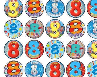 24 Assorted Pre-Cut  8th Birthday Boy/Girl Premium Rice Paper Cup Cake Toppers