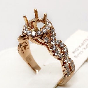 14K Rose Gold Round Semi Mount Diamond Infinity Engagement Ring Setting Mounting