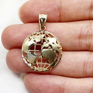 Real 10K Yellow Gold 0.90" Round Globe Planet Earth World Map Pendant 1.9 Grams