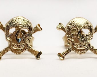 14k massivt gult guld dödskalle punkrock gotisk halloween örhängen med tryckknapp
