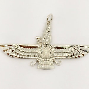 925 Sterling Silver Farvahar Ahura Mazda Zoroastrian Persian Achaemenid Pendant Made in USA