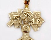 10K Yellow Gold Diamond Cut Lucky Money Tree Dollar Bag Pendant 6.3 Gr Men 1.65