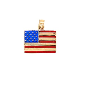 14k Yellow Gold Enameled United States Flag Pendant