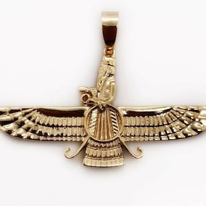 18k yellow gold Farvahar Ahura Mazda Zoroastrian Persian Achaemenian pendant 2&quot; Made in US