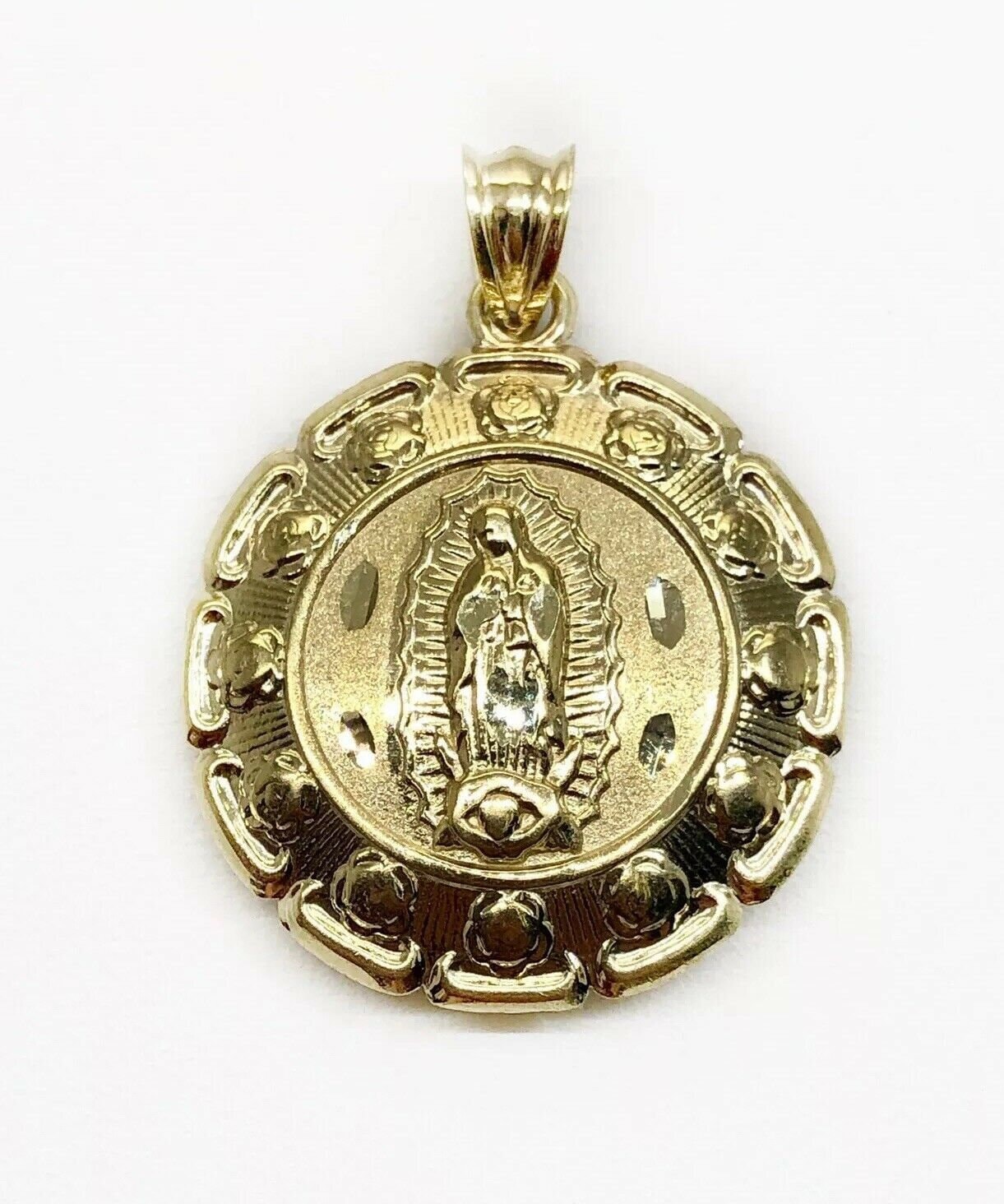 10K Yellow Gold Two Sided Virgin Mary Guadalupe Jesus Christ