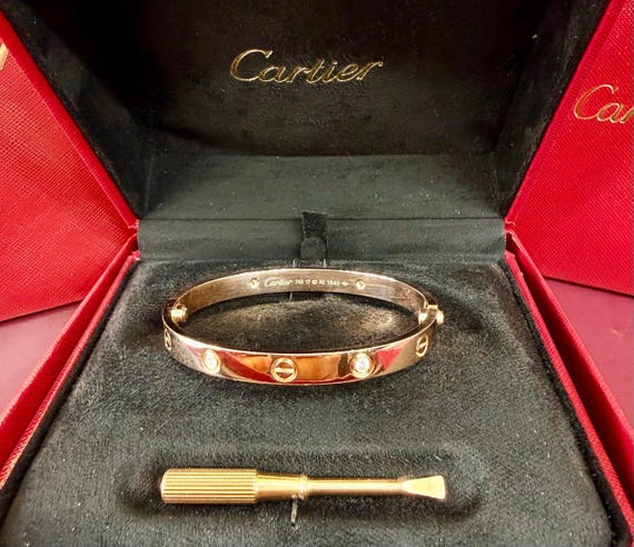 Cartier Love Bracelet 4 Diamonds 18k Rose Gold Size 17 - Etsy