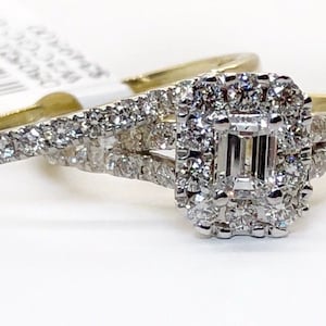 1.2Ct Emerald Diamond 14k Yellow Gold Bridal Set Engagement Ring & Wedding Band