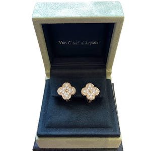 Vintage Alhambra Earrings Van Cleef & Arpels Rose Gold 750 K18 Diamond