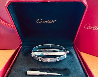 Cartier Double Love Bracelet 12 Diamonds 18k White Gold Size 17