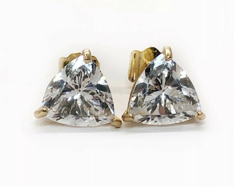 14K Solid White Gold Blue Topaz Cushion Cut Stud Earrings 1.5TCW
