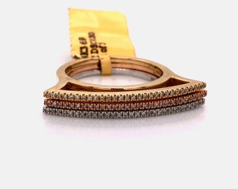 14K Multi Tone Tri Color Gold Diamond Stackable 3 Rings Wide Flat Top