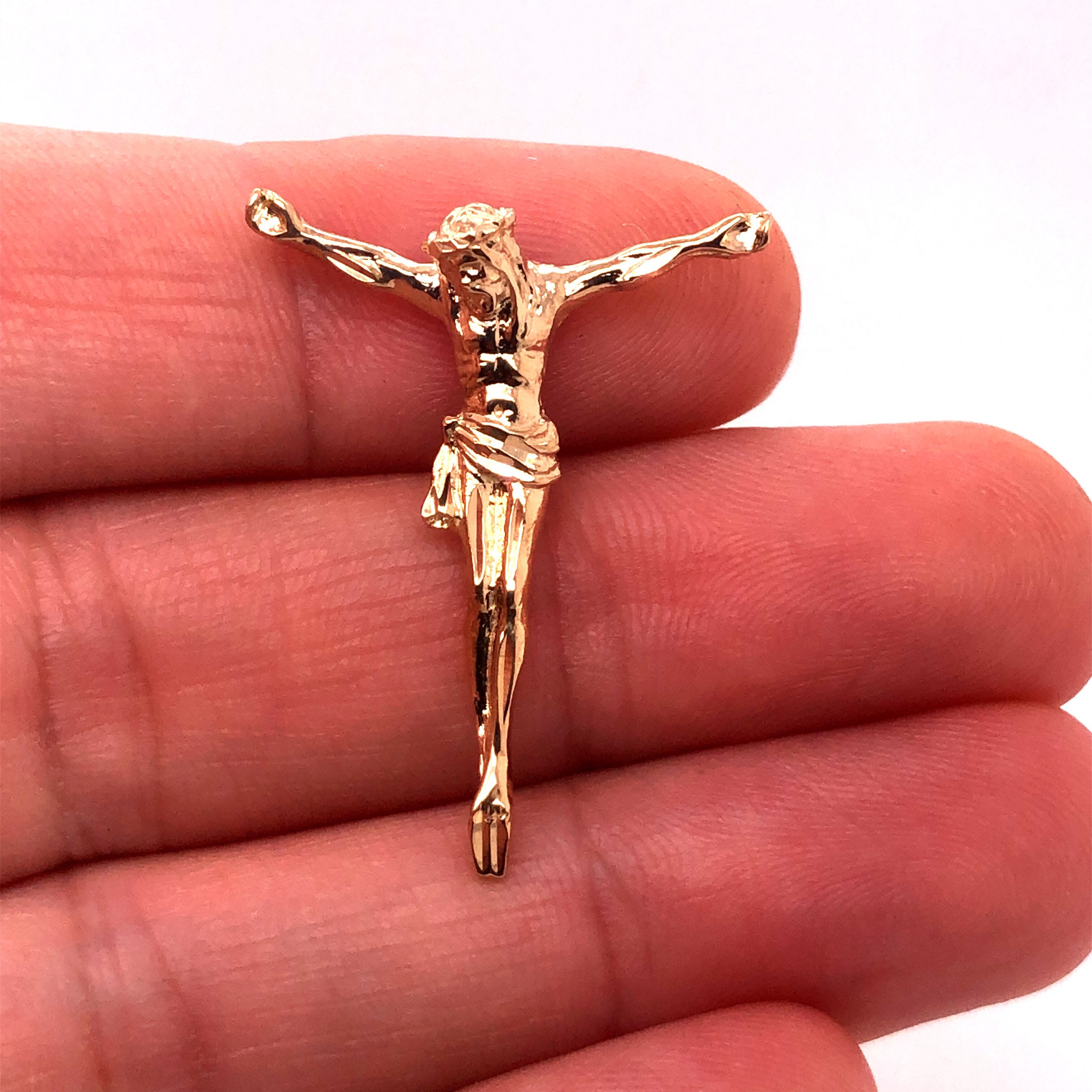 14k Yellow Gold Jesus Christ Open Hand Cross Crucifix Pendant