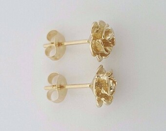 14K Yellow Gold Open Flower Screw Back Earrings for Children with Pink CZ | Jewelry Vine